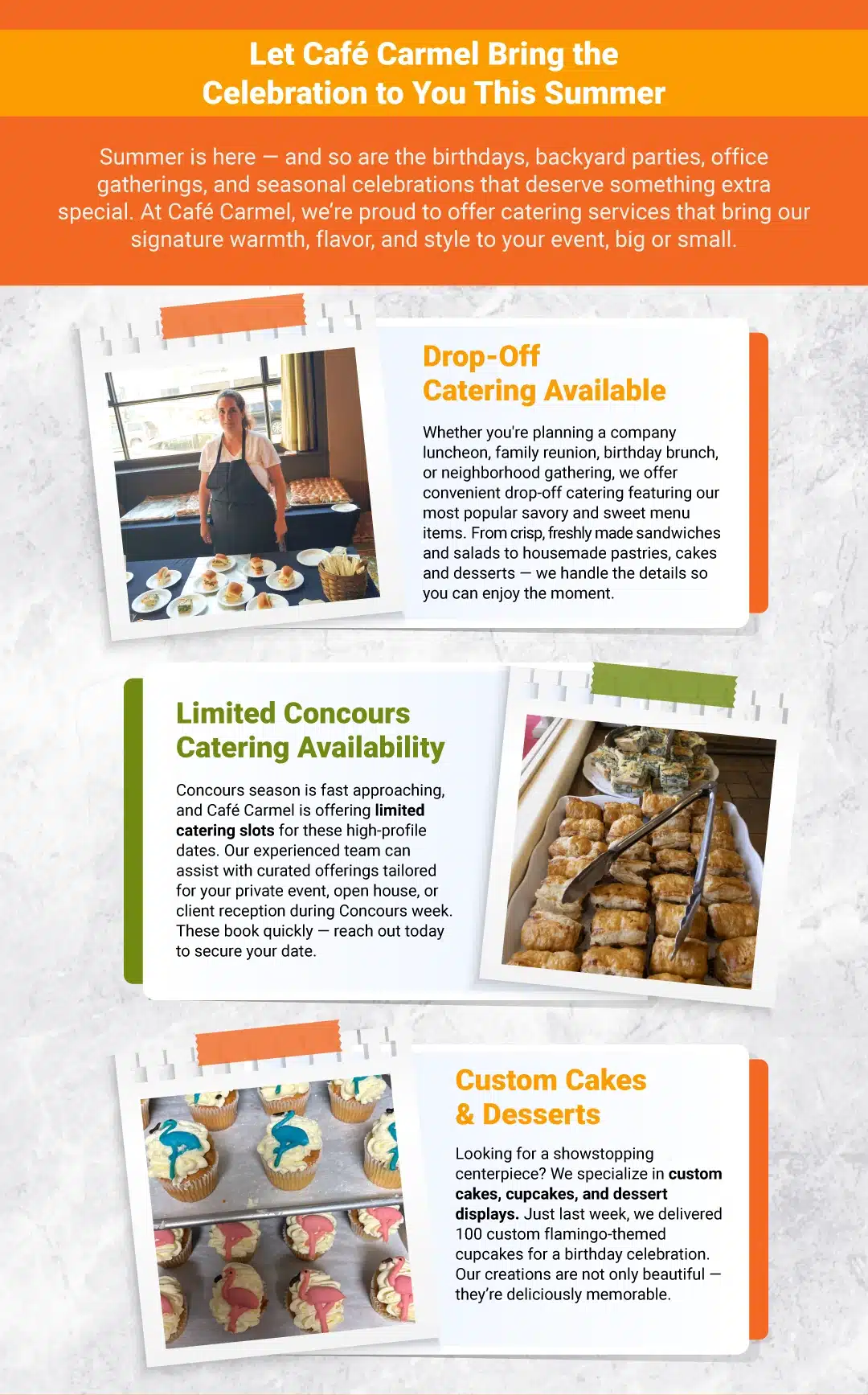 CC - Now Booking Summer Parties Custom Catering Cakes from Cafe Carmel 2