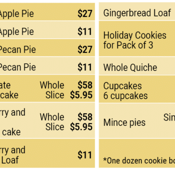 Holiday menu 2022