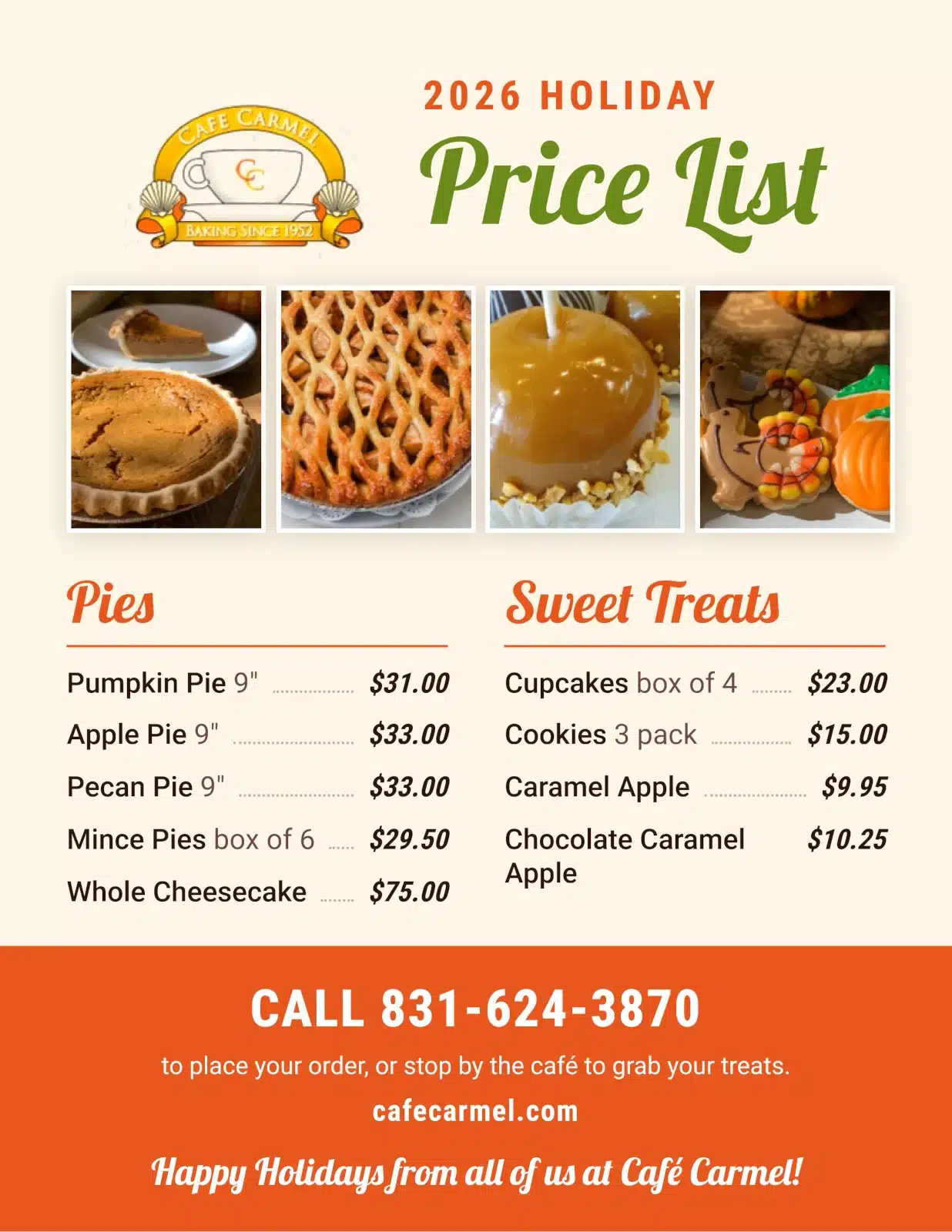 Holiday dessert prices